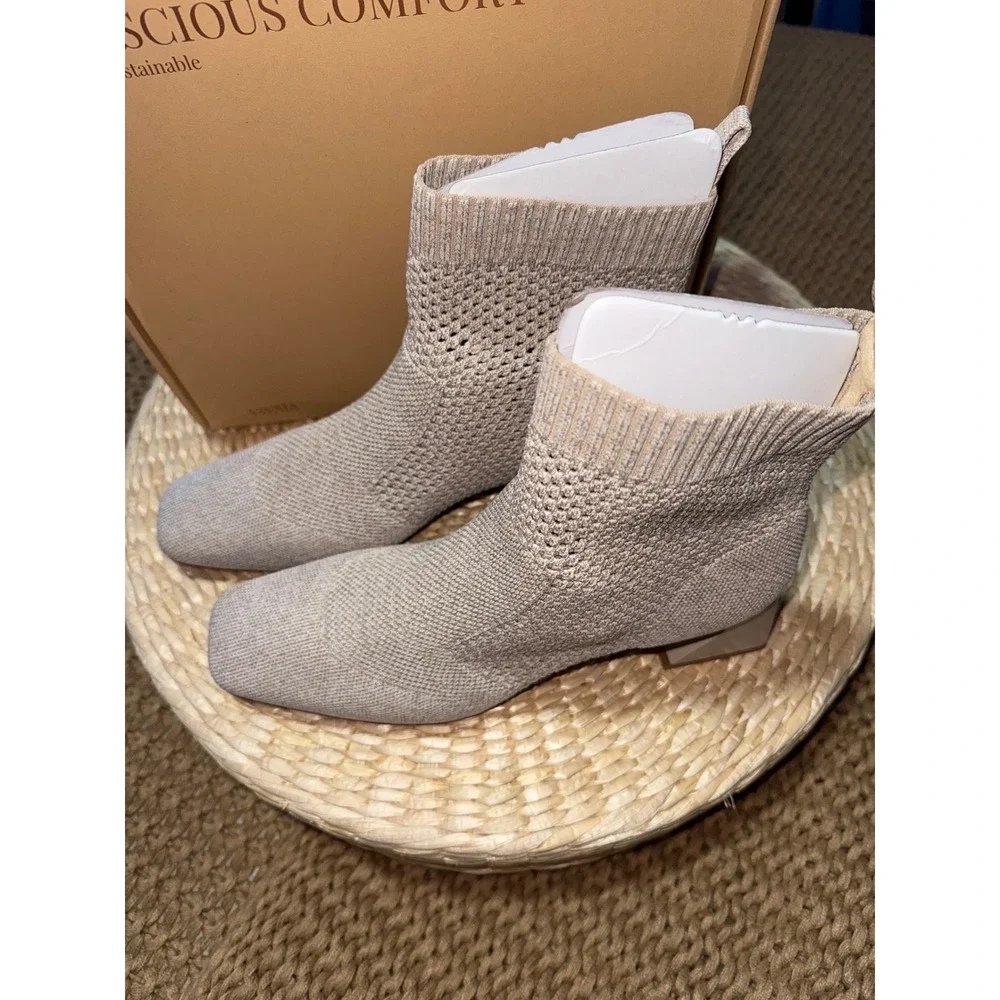 VIVAIA Knit‎ Sock Boots, Square Heel Ankle Booties Neutral Beige, EU/41.5 US/10